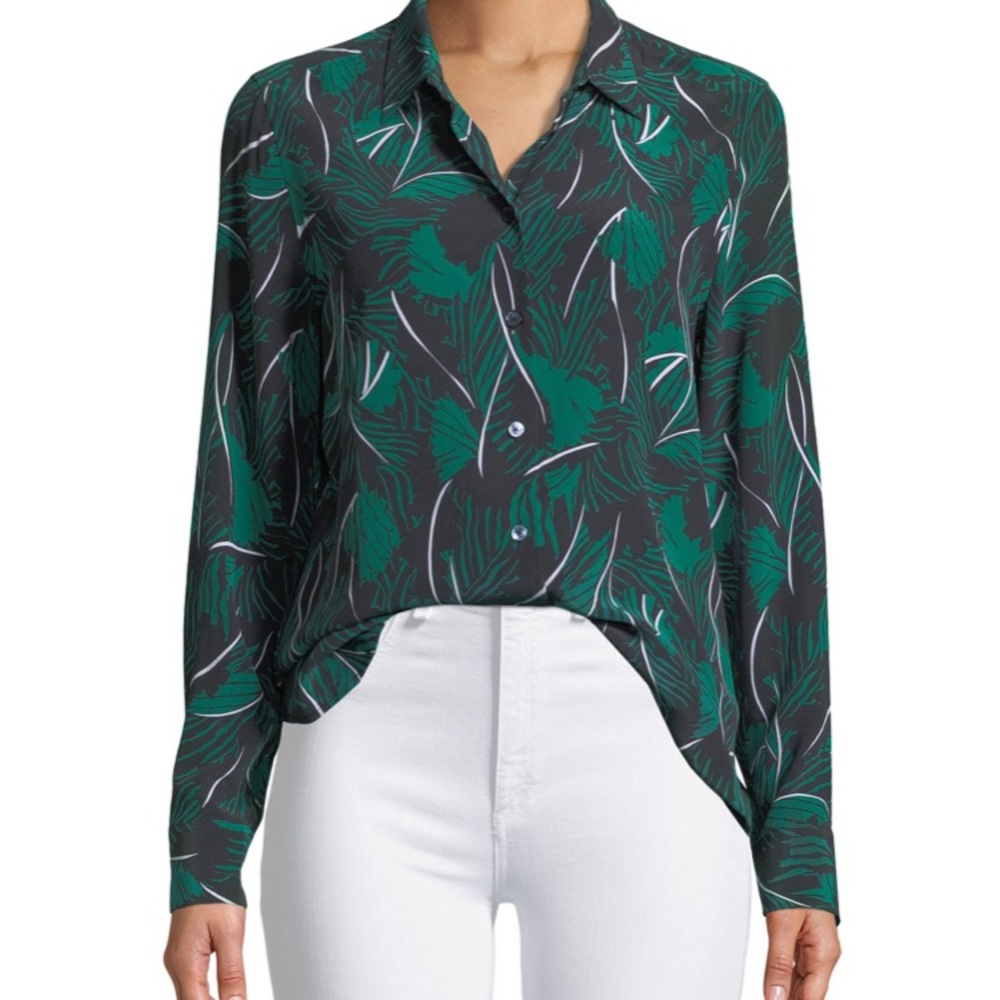 Equipment Palm Print Silk Shirt